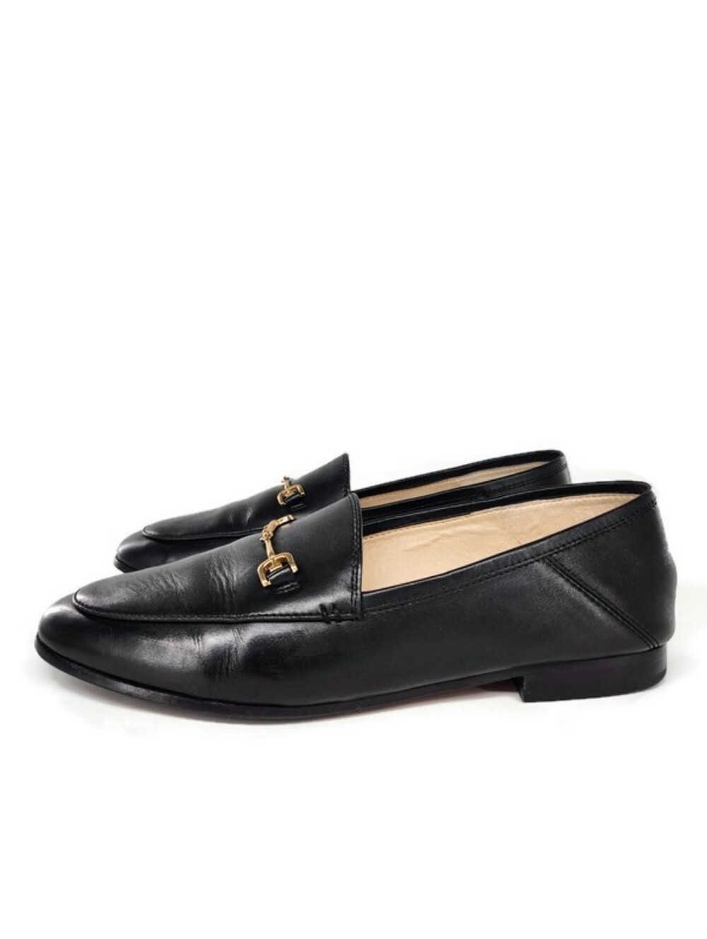 Sam Edelman Loraine Black Leather Gold Horsebit Slip-On Loafer Flats - Picture 4 of 12